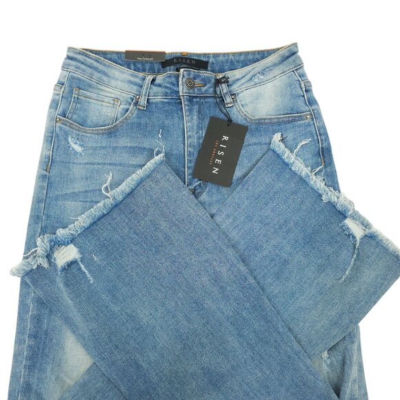 Risen Los Angeles Jeans Distressed Flare High Rise 31/13 Stretch Frayed Hem NWT - Picture 5 of 15